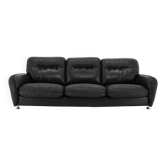 1970s 3-Seater Sofa in Black Leather,Italy