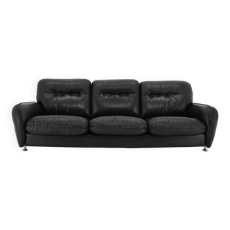 1970s 3-Seater Sofa in Black Leather,Italy
