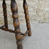 Solid wood stool, carved legs, 60s