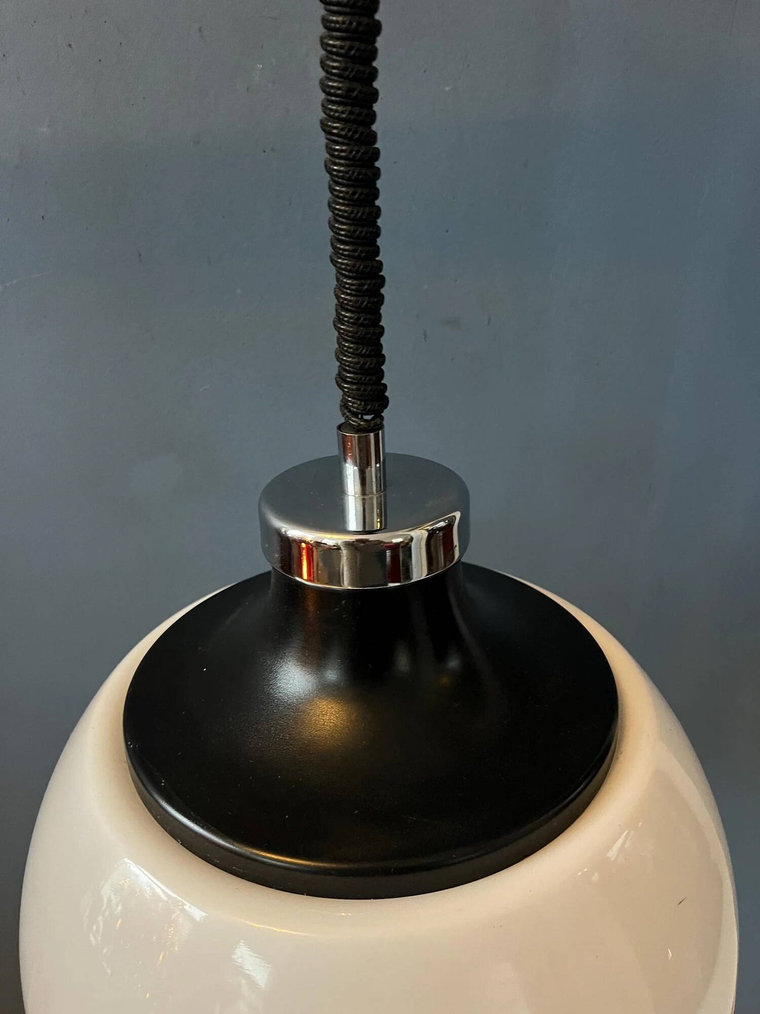 Mid-century plexiglass massive space age pendant lamp with white acrylic shade