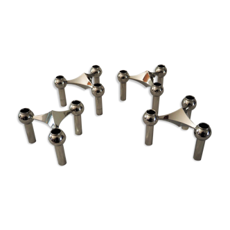 Lot of 4 Nagel candlesticks in their original boxes and a batch of 11 original colored candles