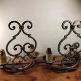 Pair of antique wrought iron wall lights gilbert poillerat baroque 1940