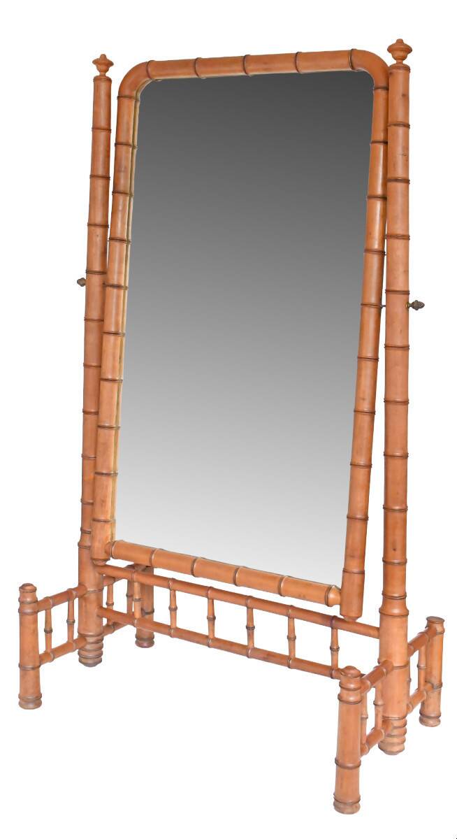 Bamboo-style psyché mirror in the Napoleon III style.