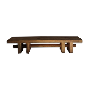 Banc en bois massif piètement ajouré traversé par cylindre bois