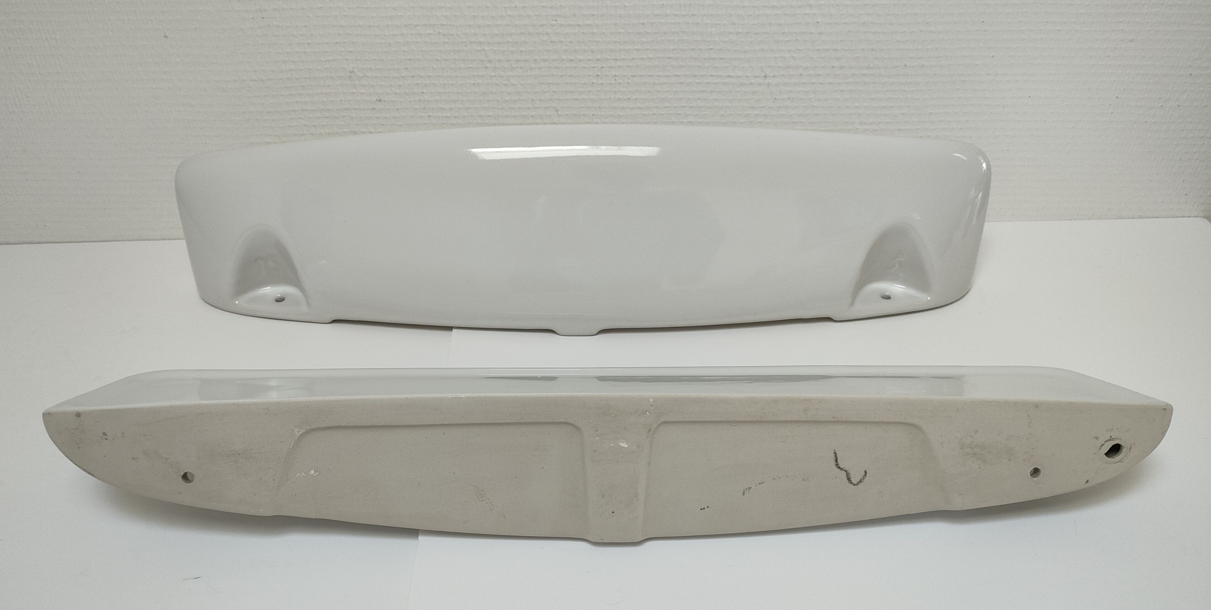 Two wall shelves ceramic glazed white vintage