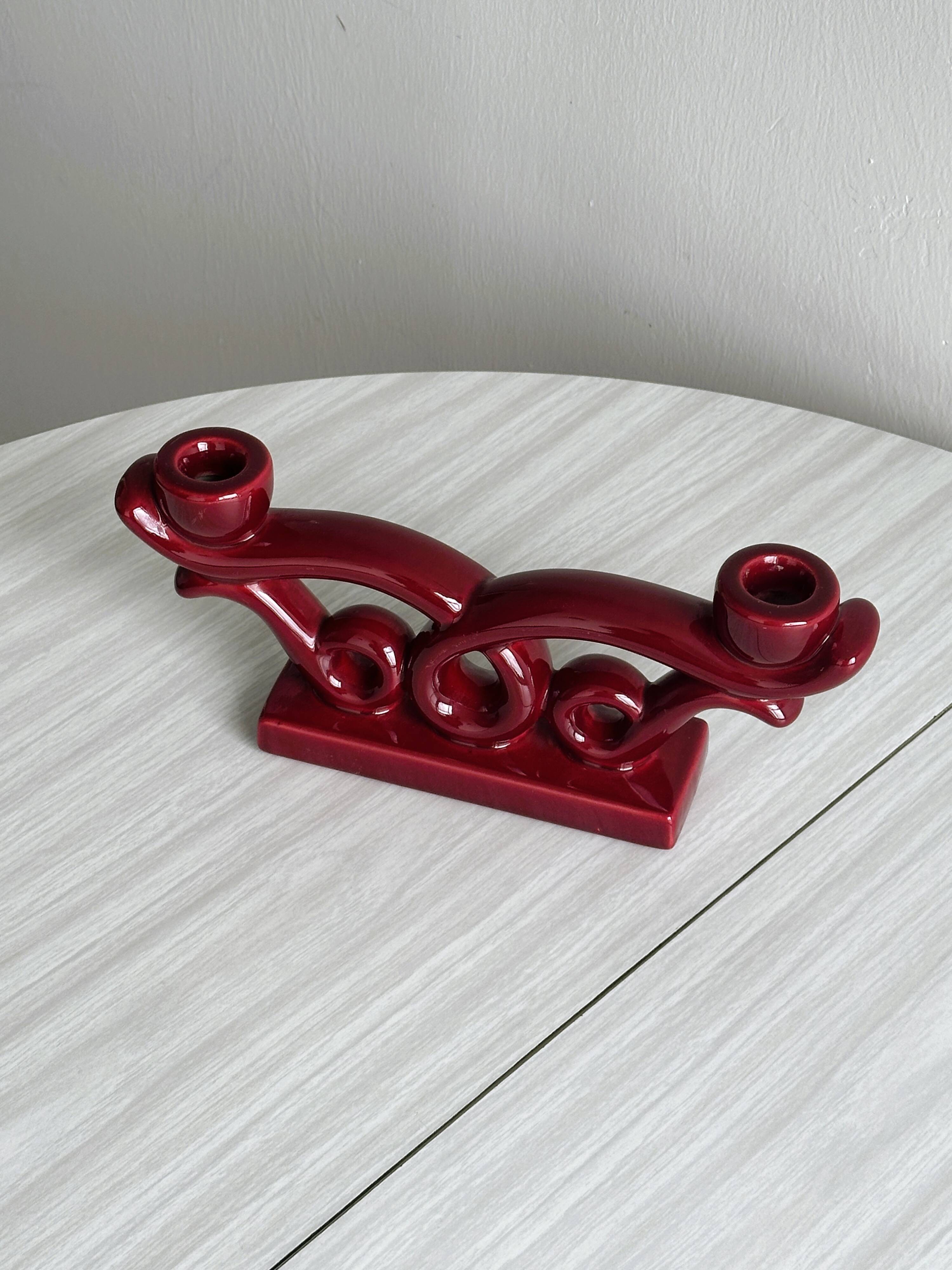 Vintage red ceramic candle holder