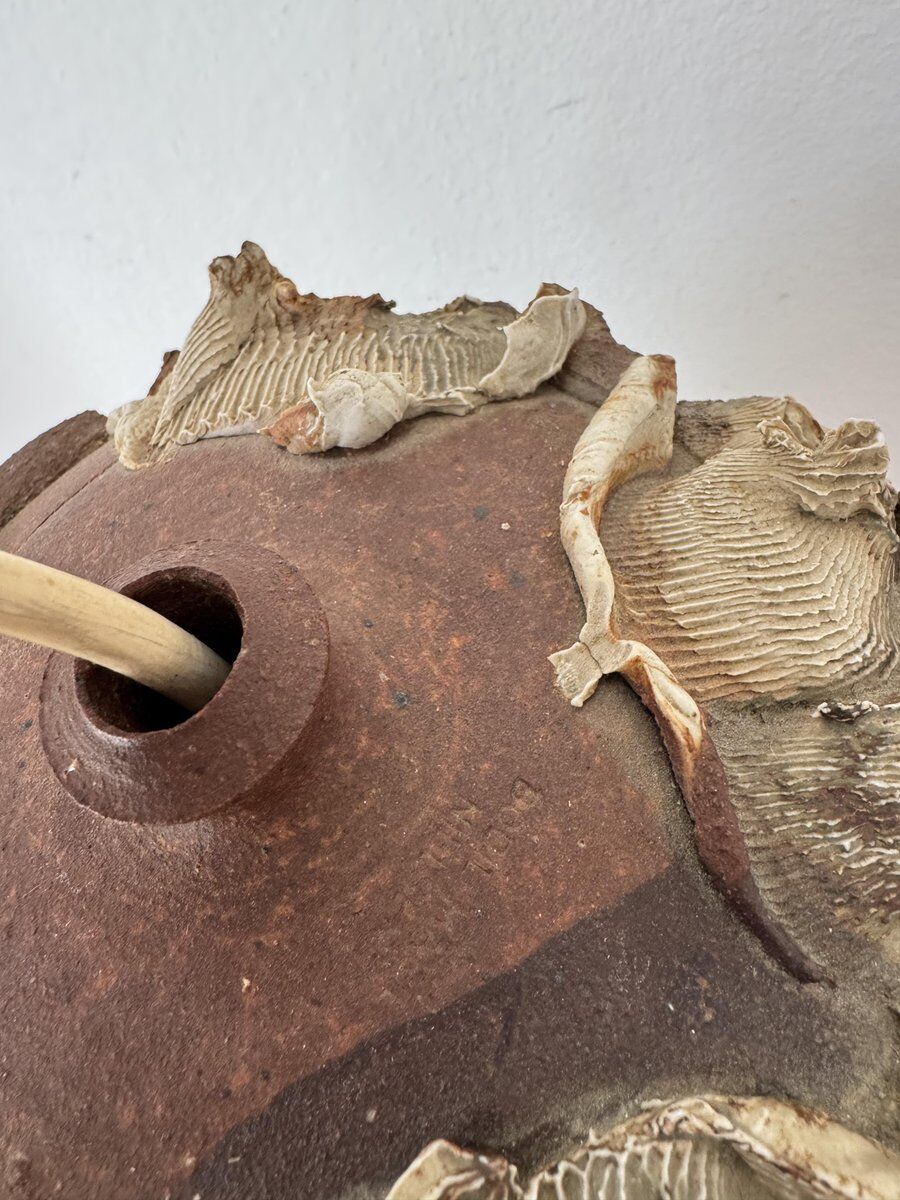 Danish brutalist stoneware table lamp by Bodil Marie Nielsen, 1970s
