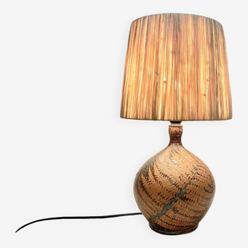 Vintage sandstone lamp artist Alain Blanchard 1970 fern country raffia rope lampshade