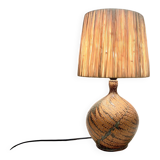 Lampe en grés vintage artiste Alain Blanchard 1970 fougère abat-jour corde raphia campagne