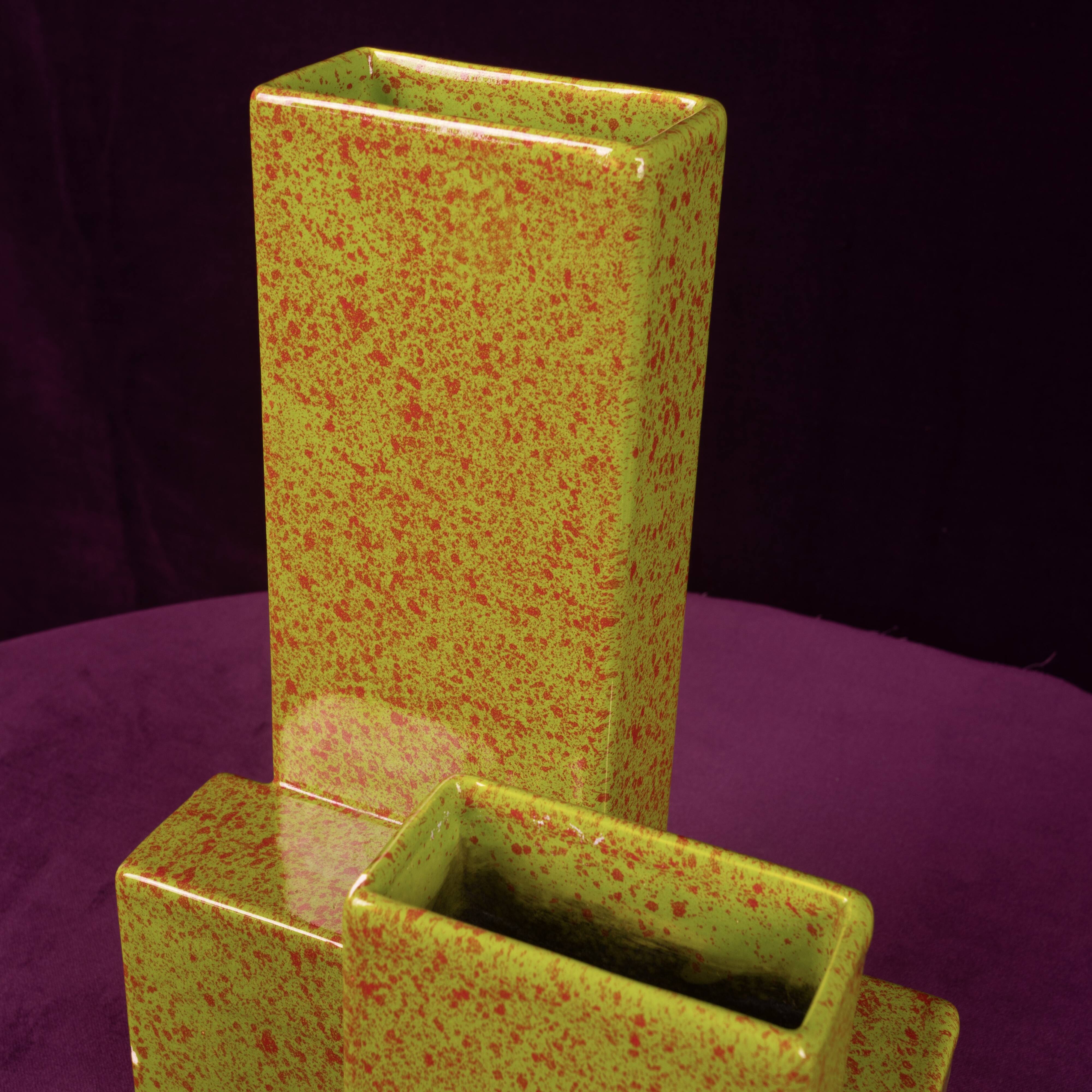 Geometric Twin-Column Ceramic Vase Space Age, Italy 1970