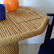 Vintage coffee table with woven rope in bamboo style Audoux Minet/1970s