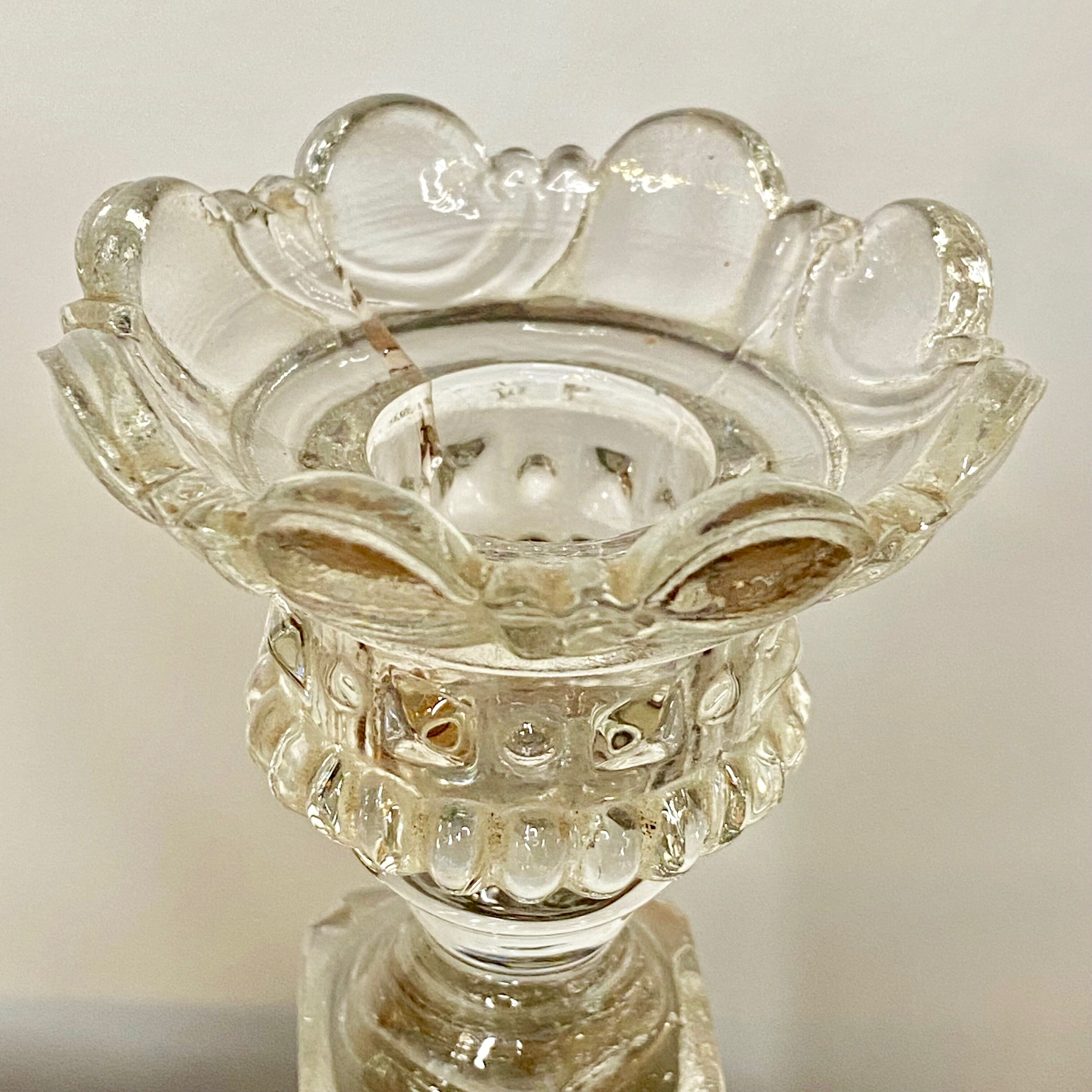Pair of molded glass candle holders - Vallerysthal crystal