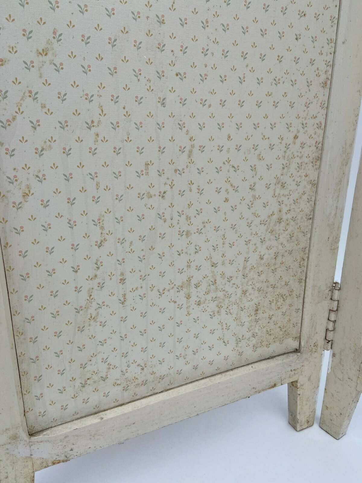 Paravent 3 vantaux 1920 patine creme en bois papier colle