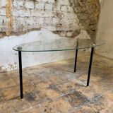 Pair of 2 glass and metal coffee tables from the 1950s, in the style of Edoardo Paoli