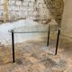 Pair of two 1950s glass and metal coffee tables, in the style of Edoardo Paoli