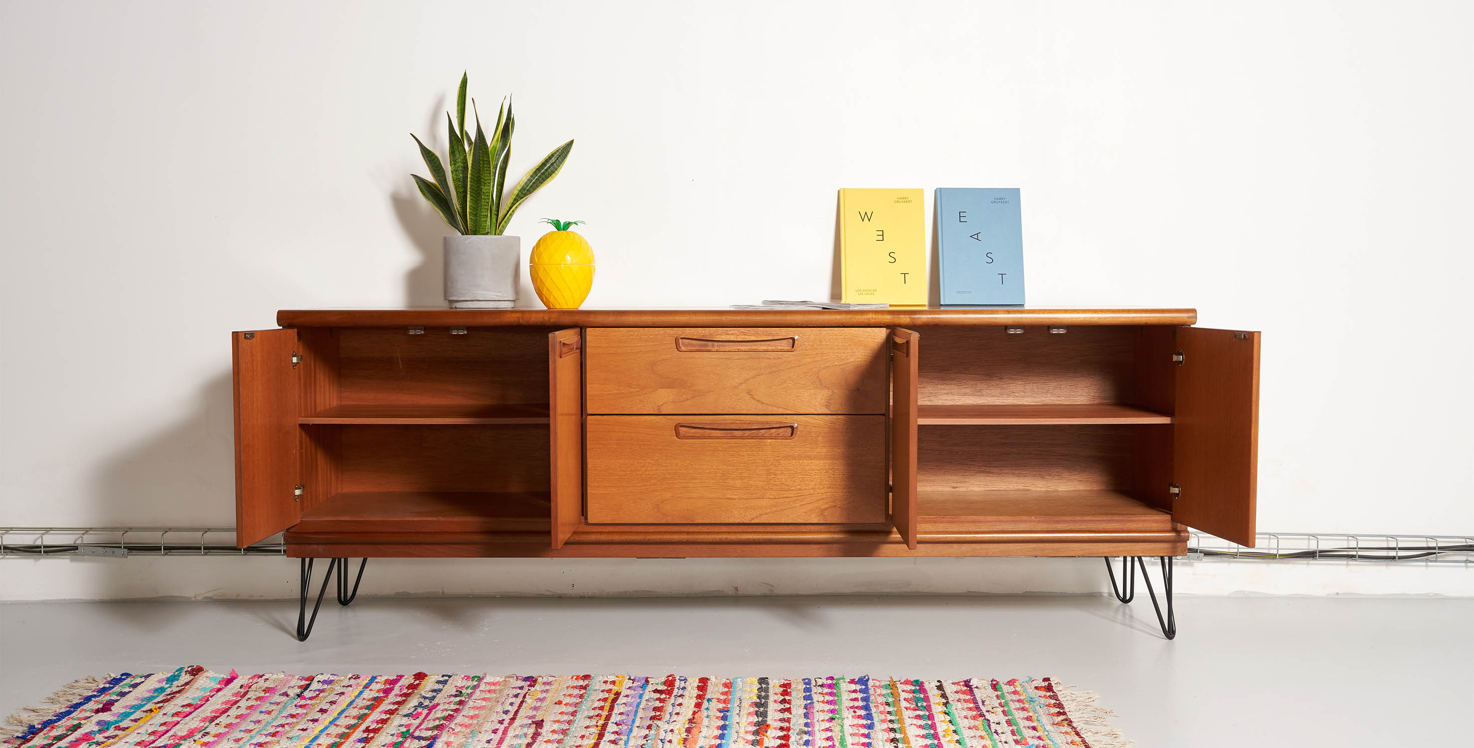 Sideboard feet metal vintage, Scandinavian style, 200cm