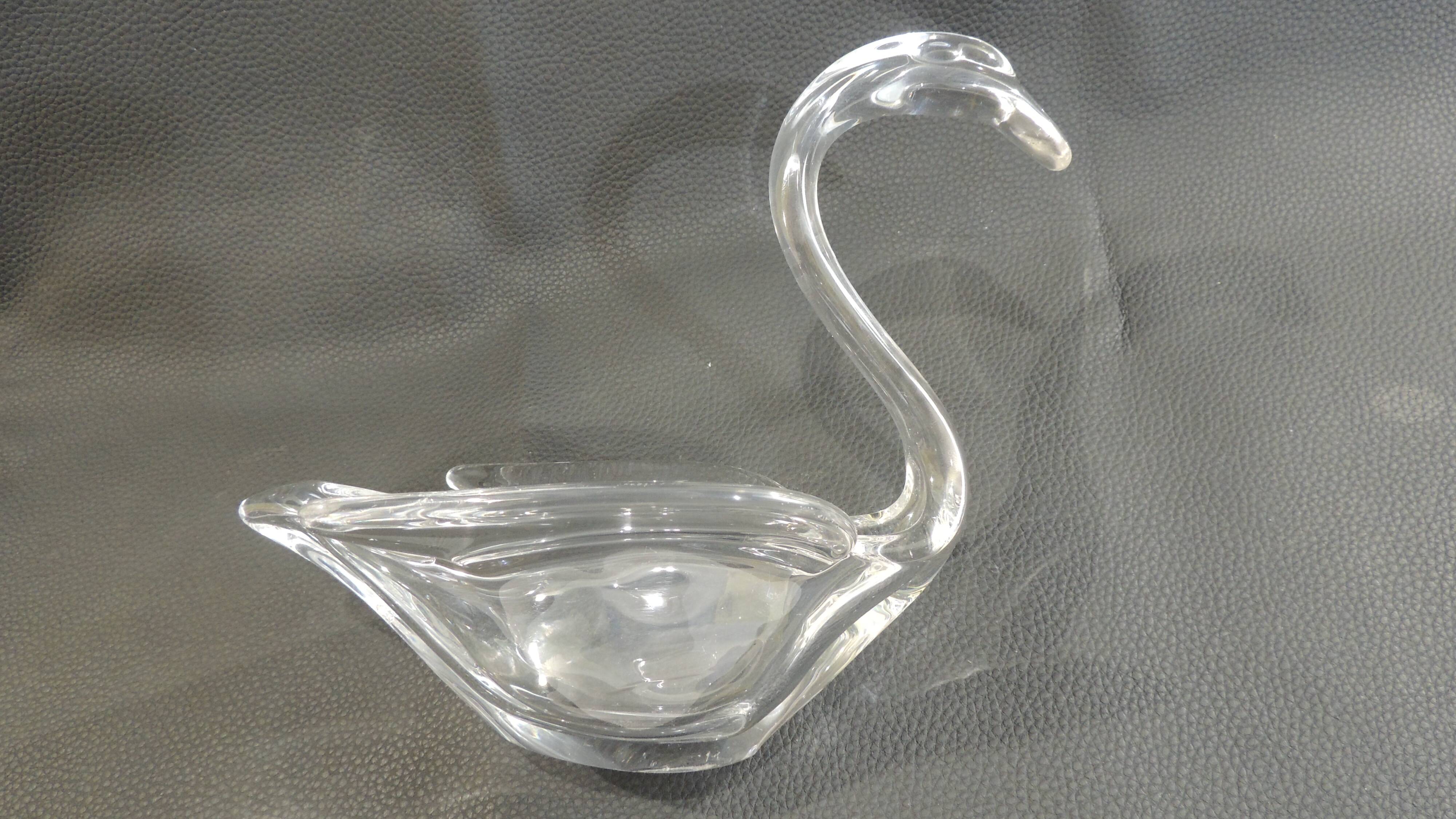 Swan Trinket Crystal Glass Art Vannes-Le-Chatel /Vintage 1960