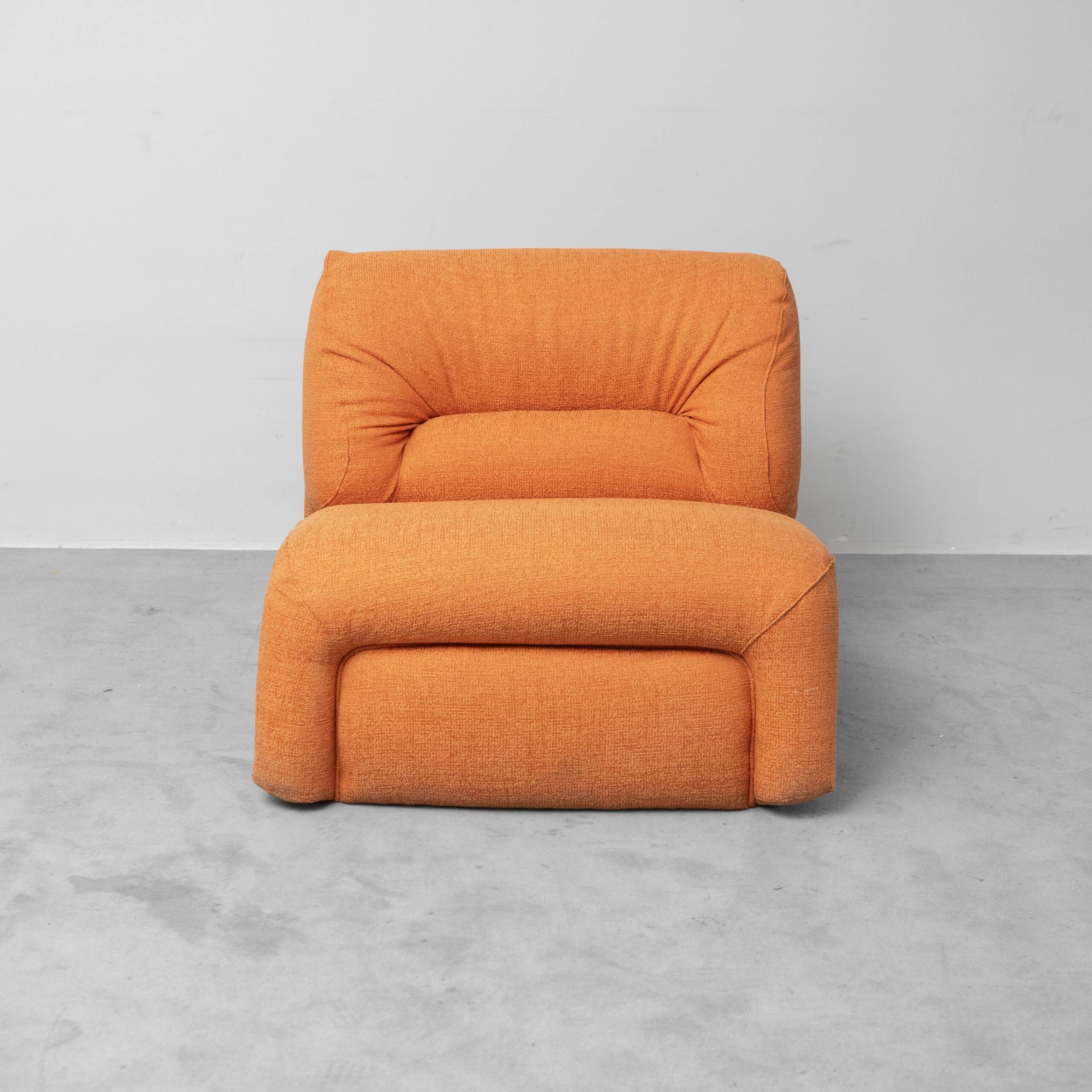 Vintage lounge armchair in orange fabric, 1970s design modernism