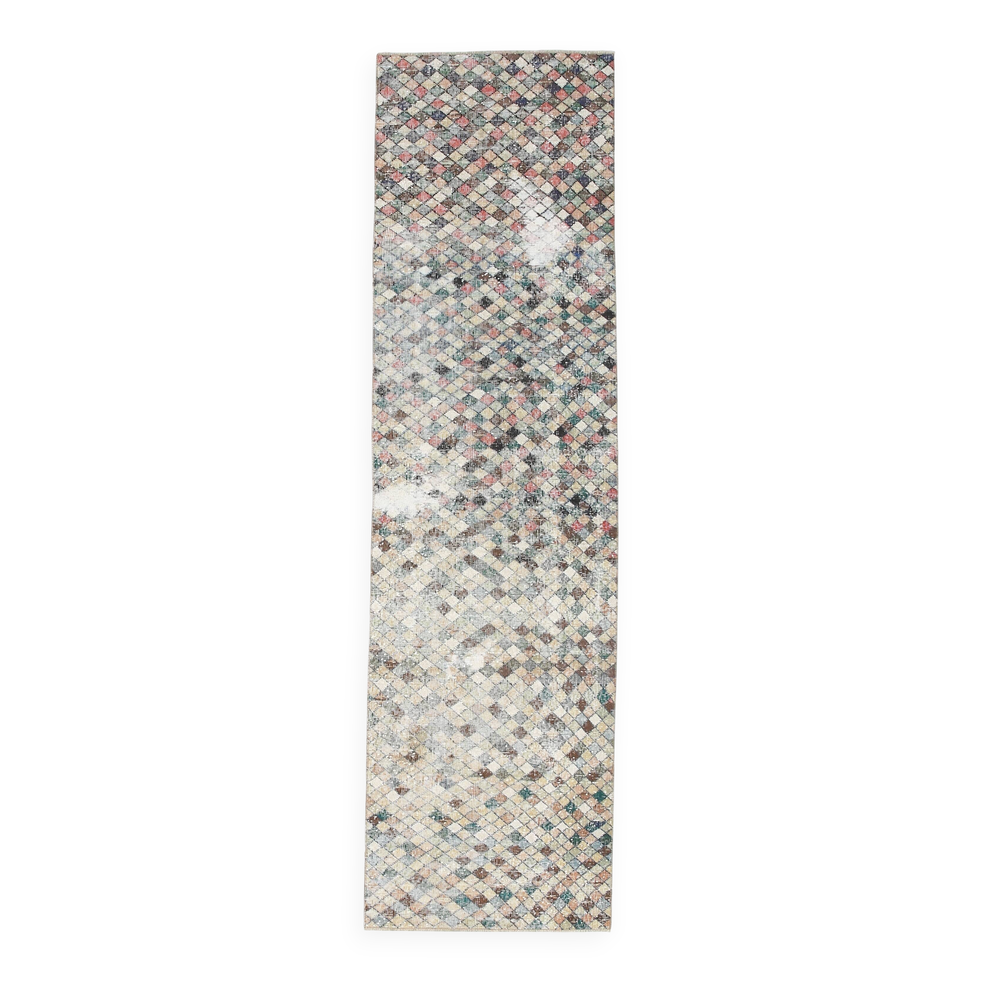 2x9 Vintage Multicolor Geometric Turkish Runner Rug, 75x266Cm