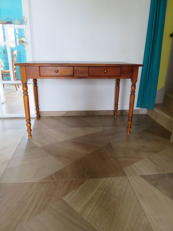 Bureau ministre-style L.Philippe–2 tiroirs–merisier-Sous main simili cuir