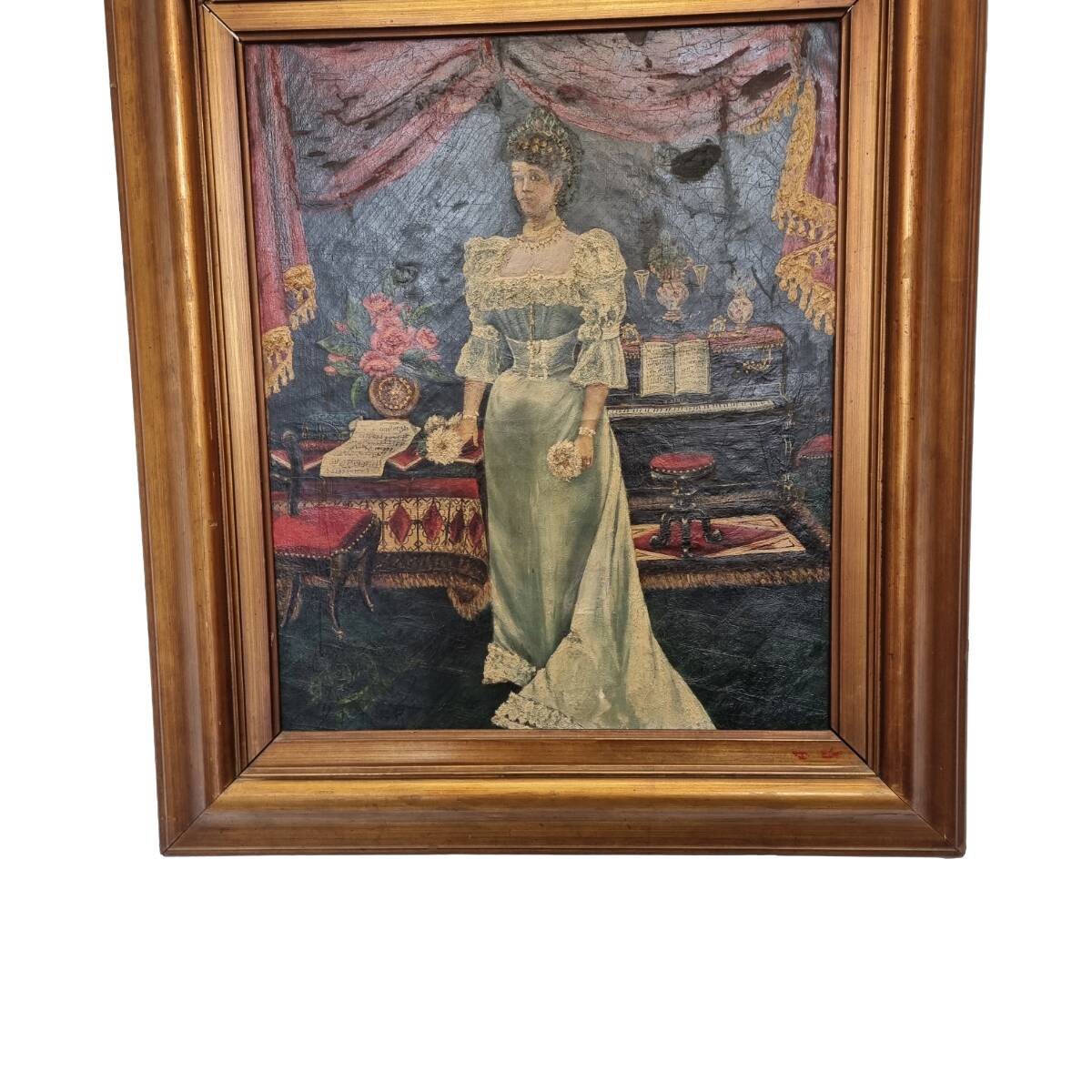 Art Nouveau Painting With A Maiden Belgian School, late 1800s