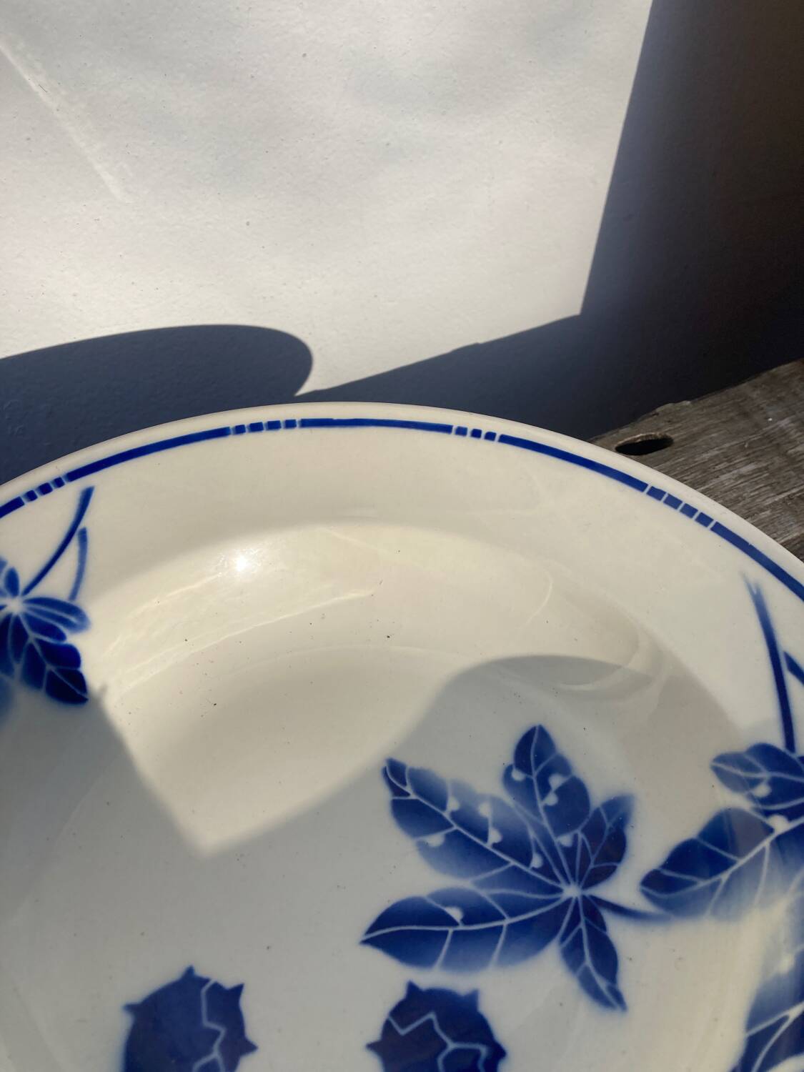 Blue earthenware salad bowl Moulin des loups