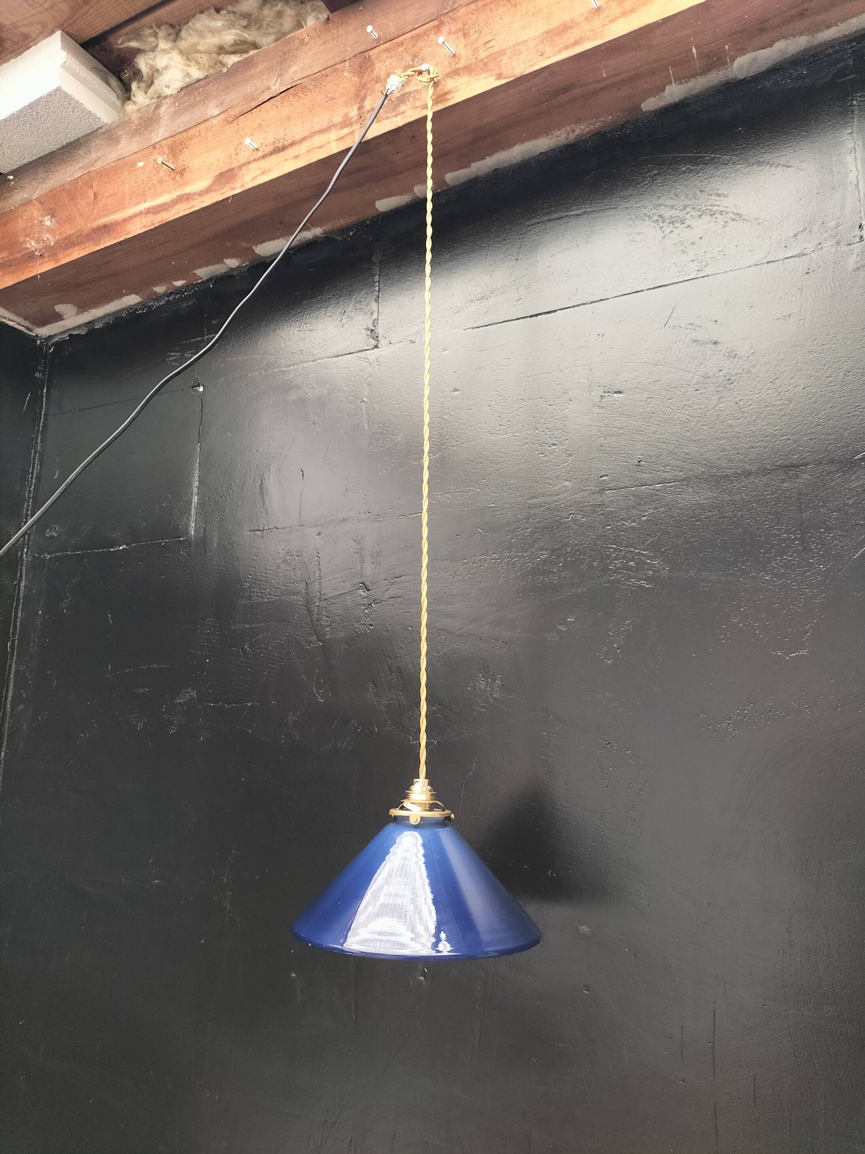 Blue opaline cone pendant light