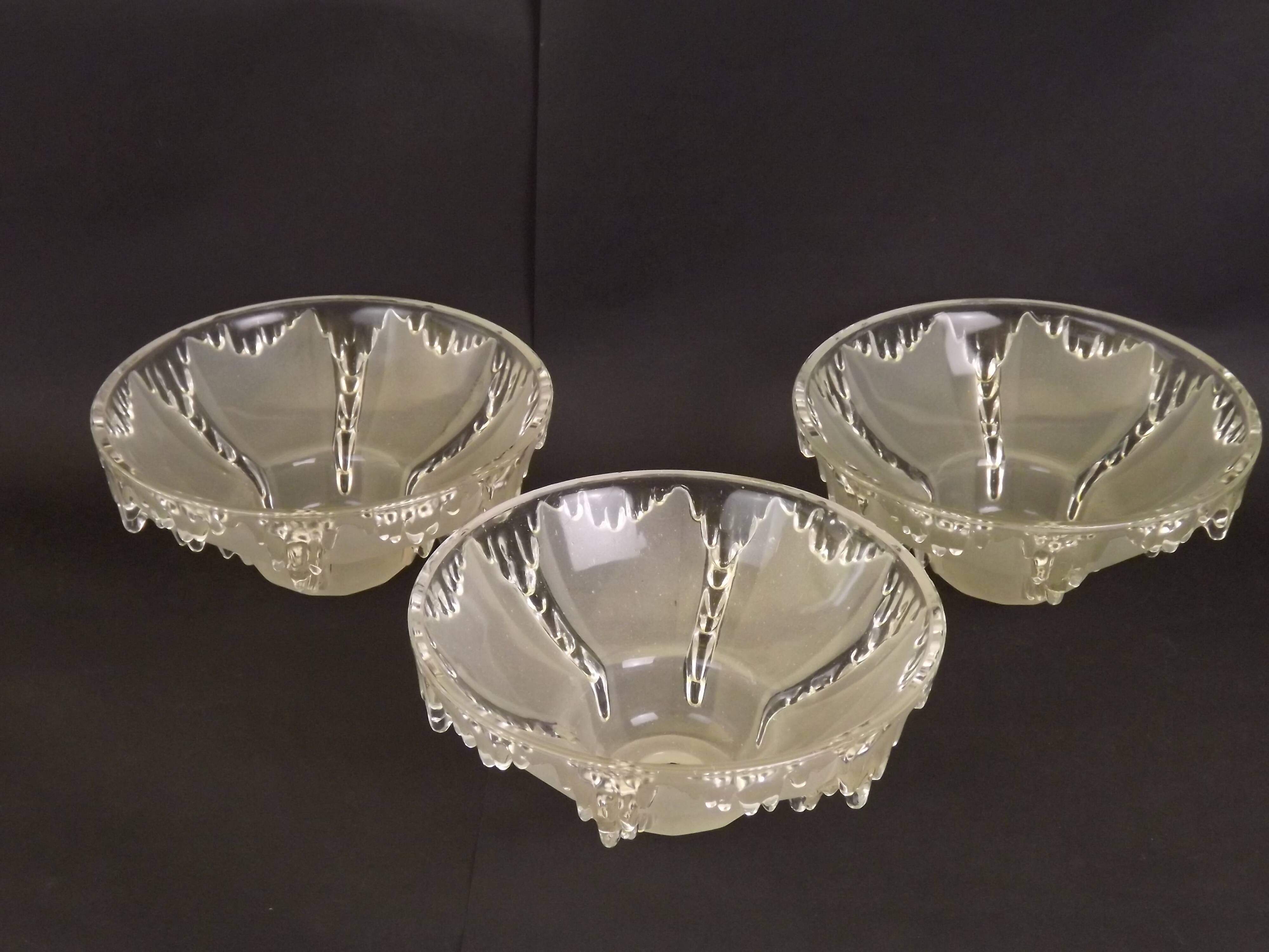 Signed ezan france frosted glass icicle shades set of 3 – art deco lighting