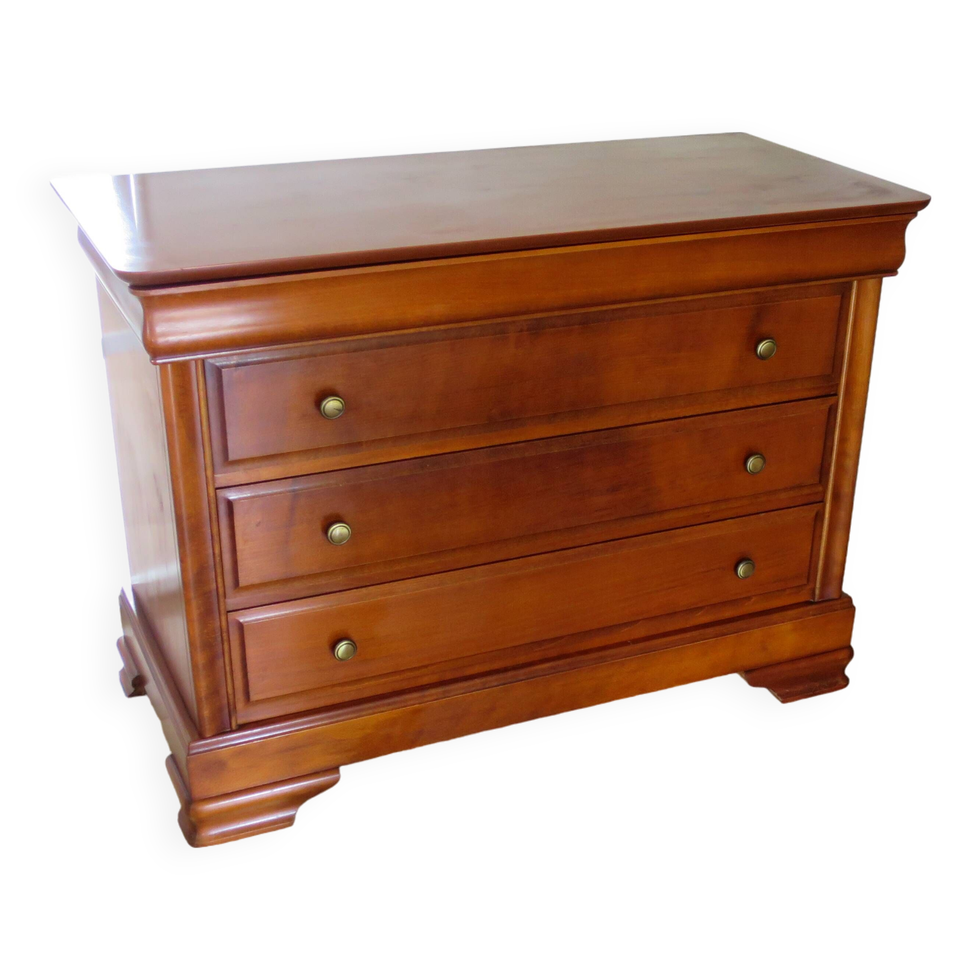 Cherry wood ogee chest of drawers - 4 drawers - 80s - long chest of drawers - Louis Philippe style