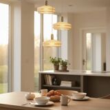 Triple cascade pendant light with vintage frosted glass globes and gold finish