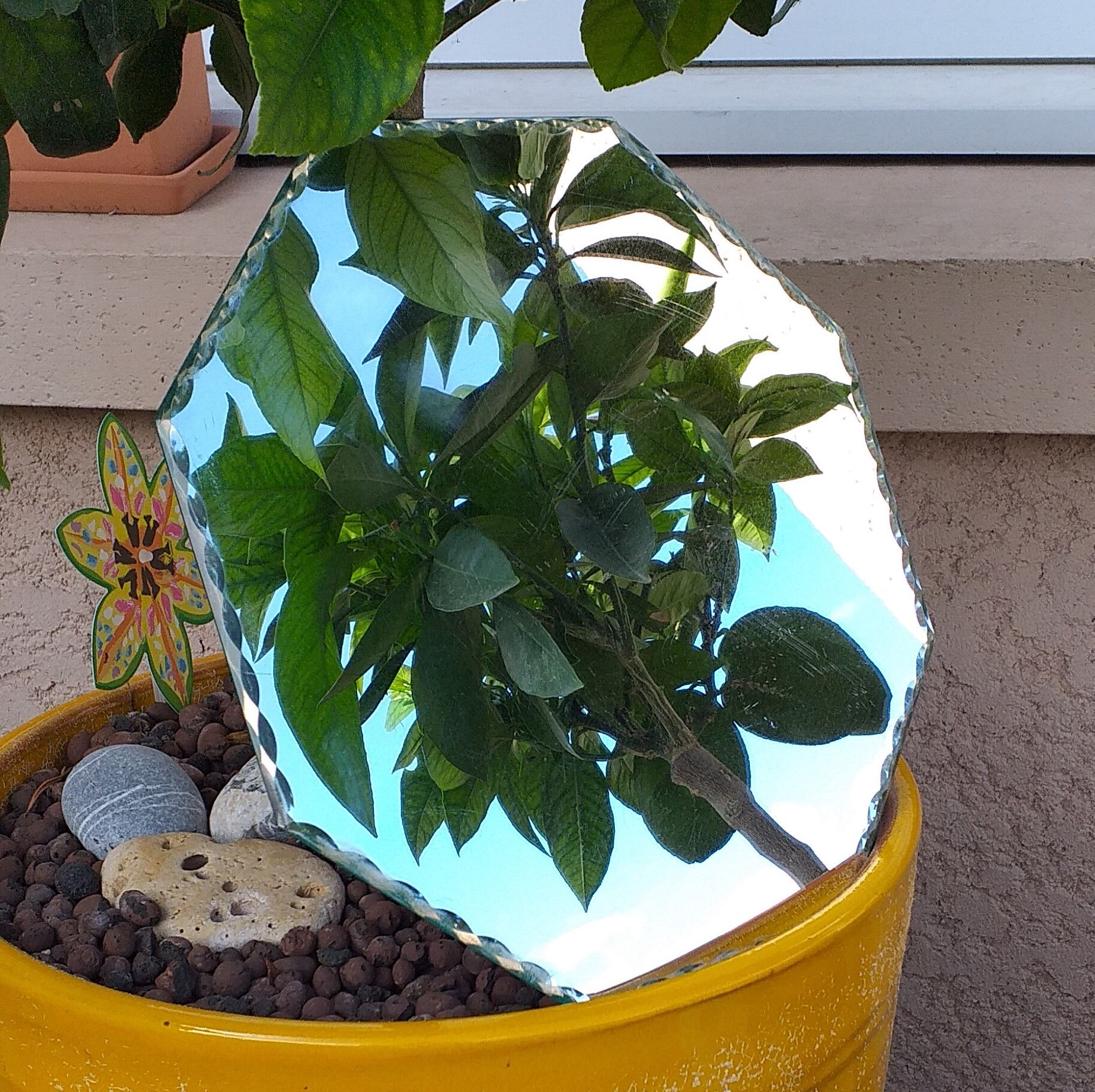 Octagonal beveled mirror