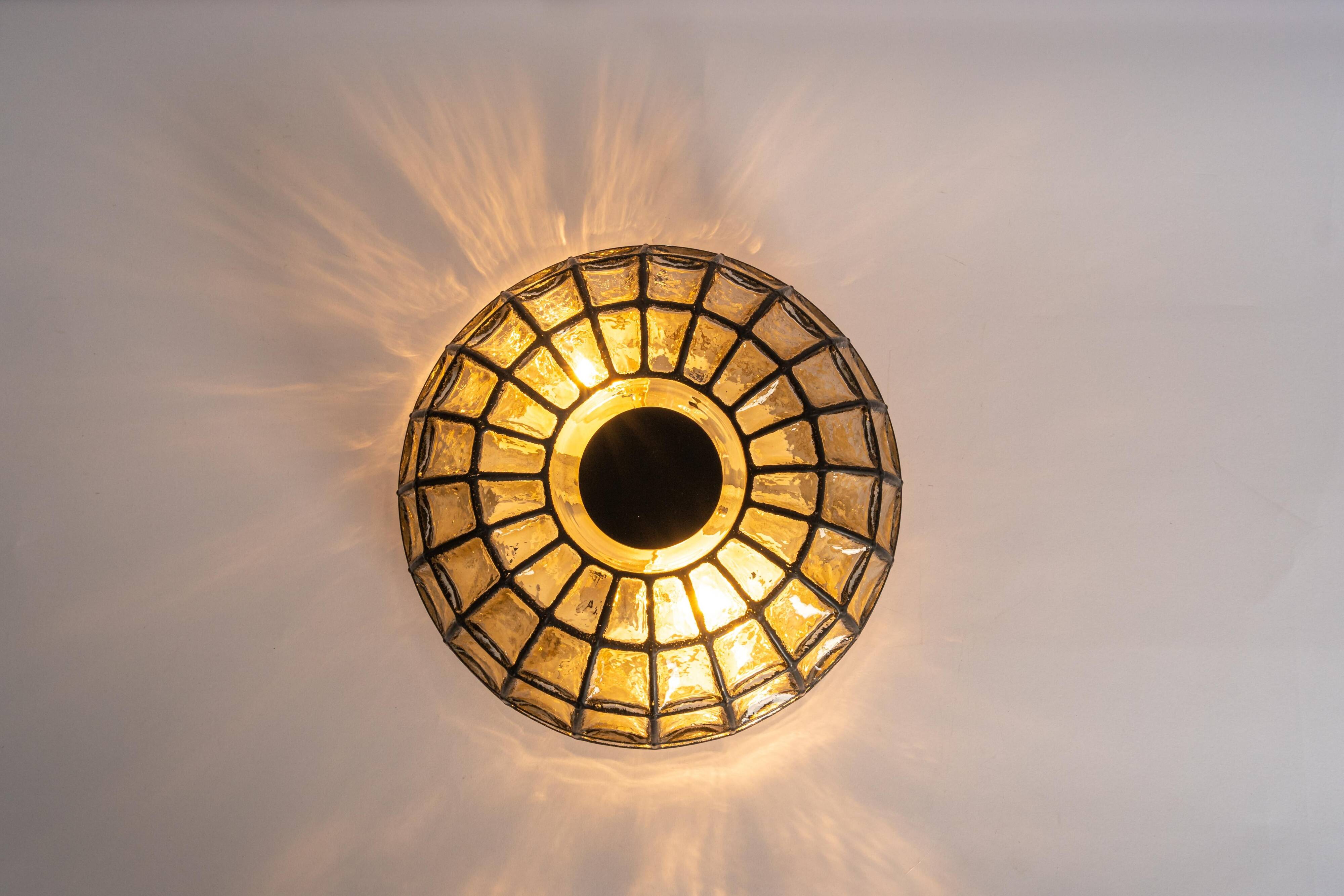 Ceiling lights in iron and clear glass by Limburg, Germany, 1960s.