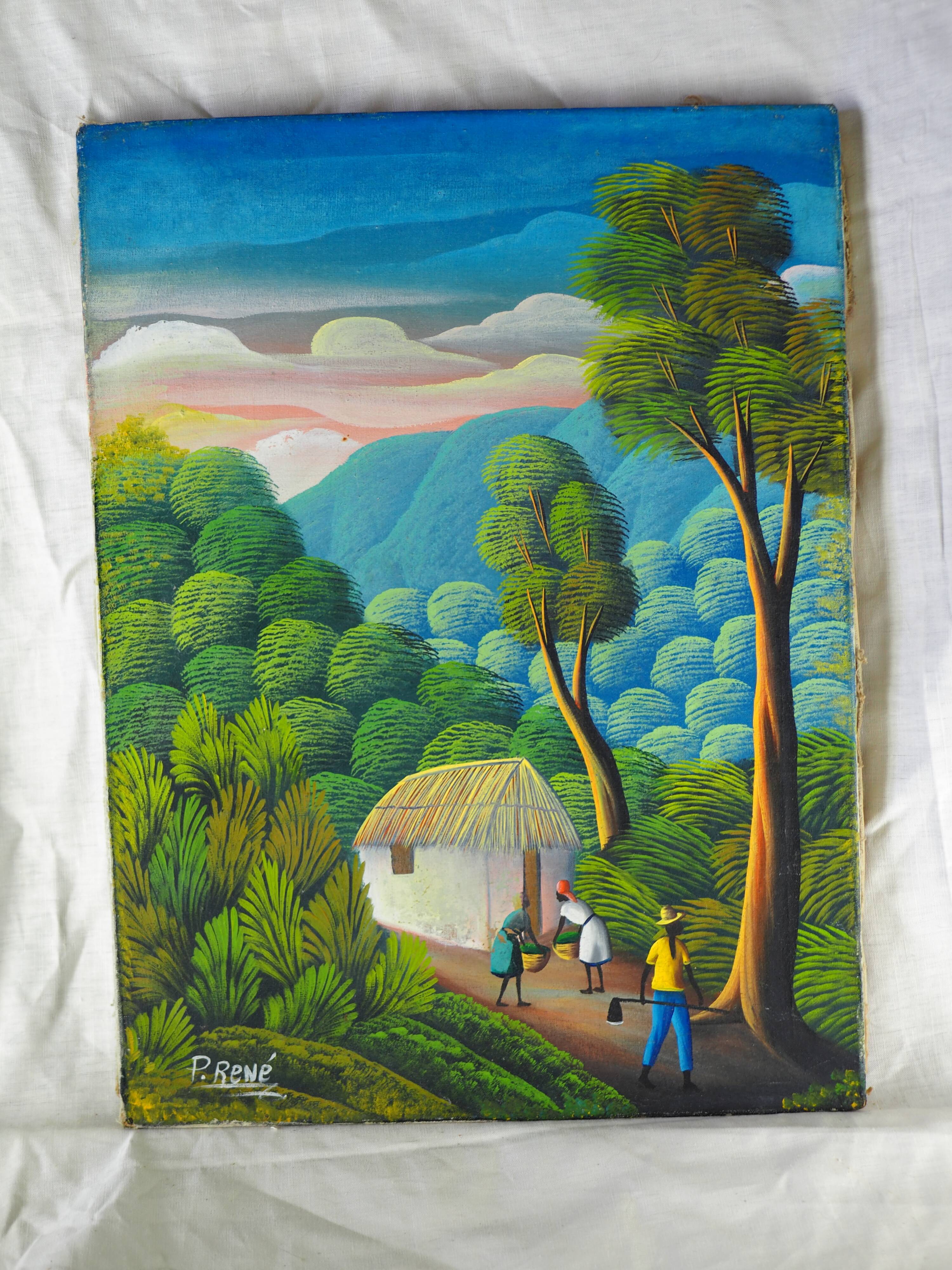 Haitian peasants, forest and hills - Haitian school, P. René - 1970s