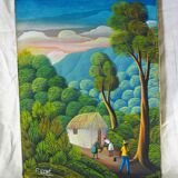 Haitian peasants, forest and hills - Haitian school, P. René - 1970s