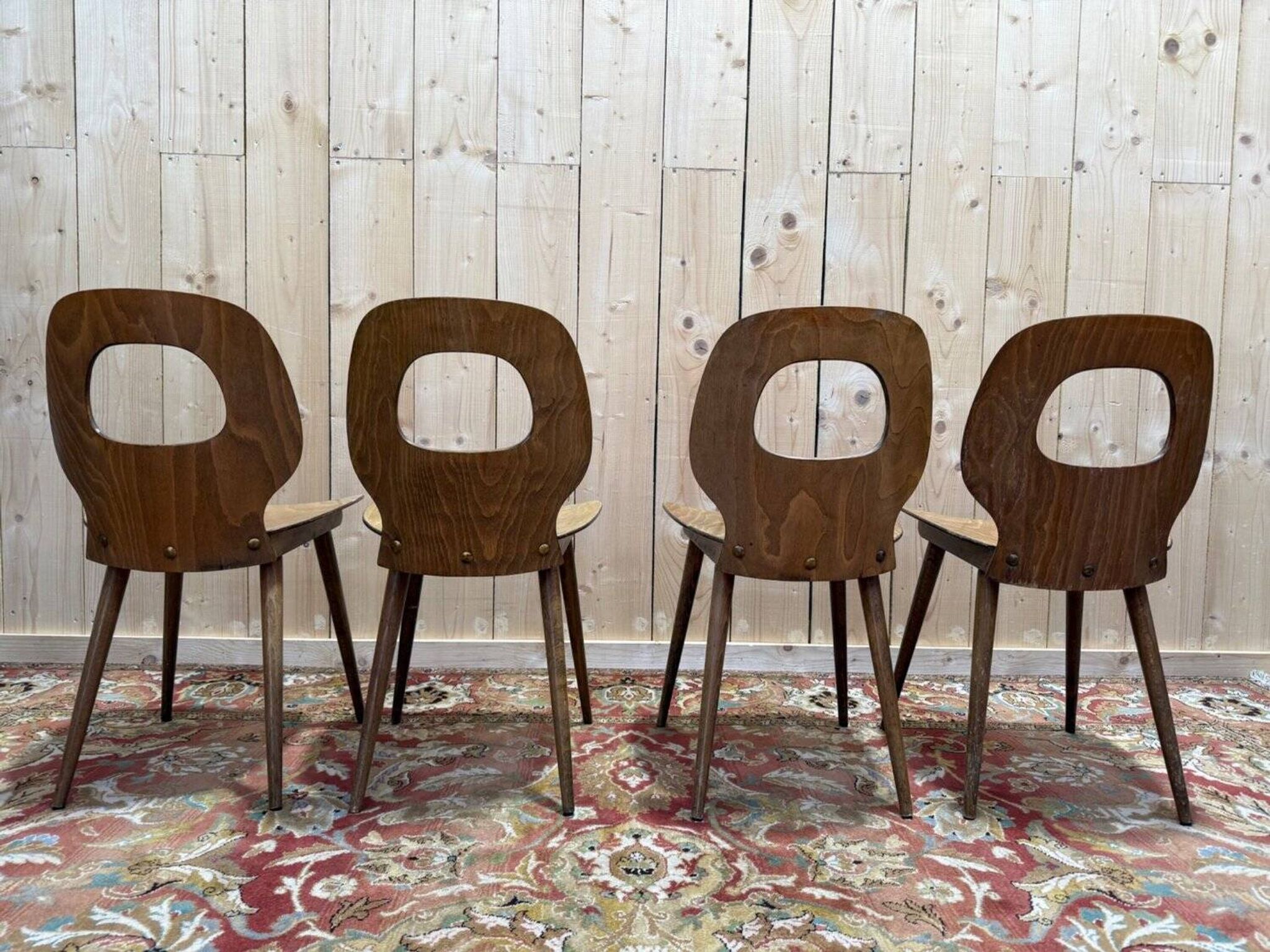 Set of 4 Baumann chairs model Eye in wood, 1950s design.