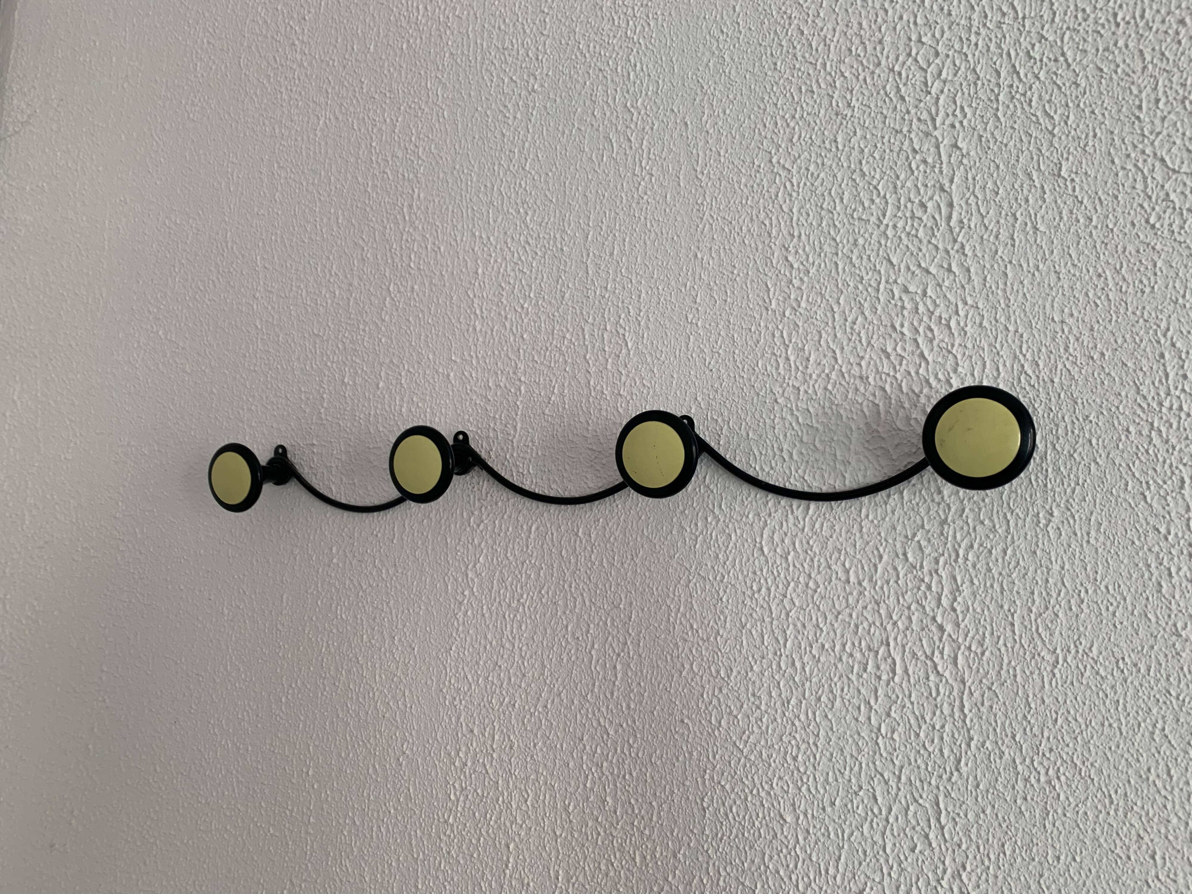 Vintage 1960s banana yellow wall coat rack with 4 hooks - 65 x 7 cm