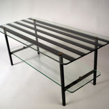 Coffee table in grooved glass and metal