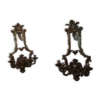 Large pair of applique in gilded bronze