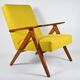 Fauteuil vintage original restauré des années 60, jaune, teck