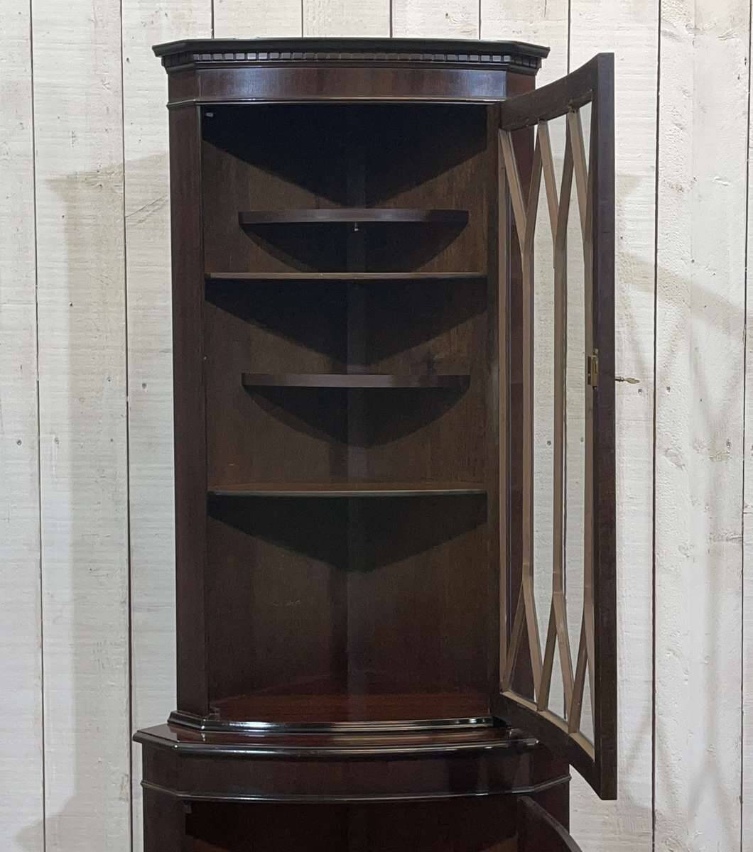 1950s English mahogany corner cabinet