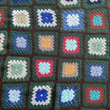 Plaid, sofa throw, crochet, handmade, vintage, 70s