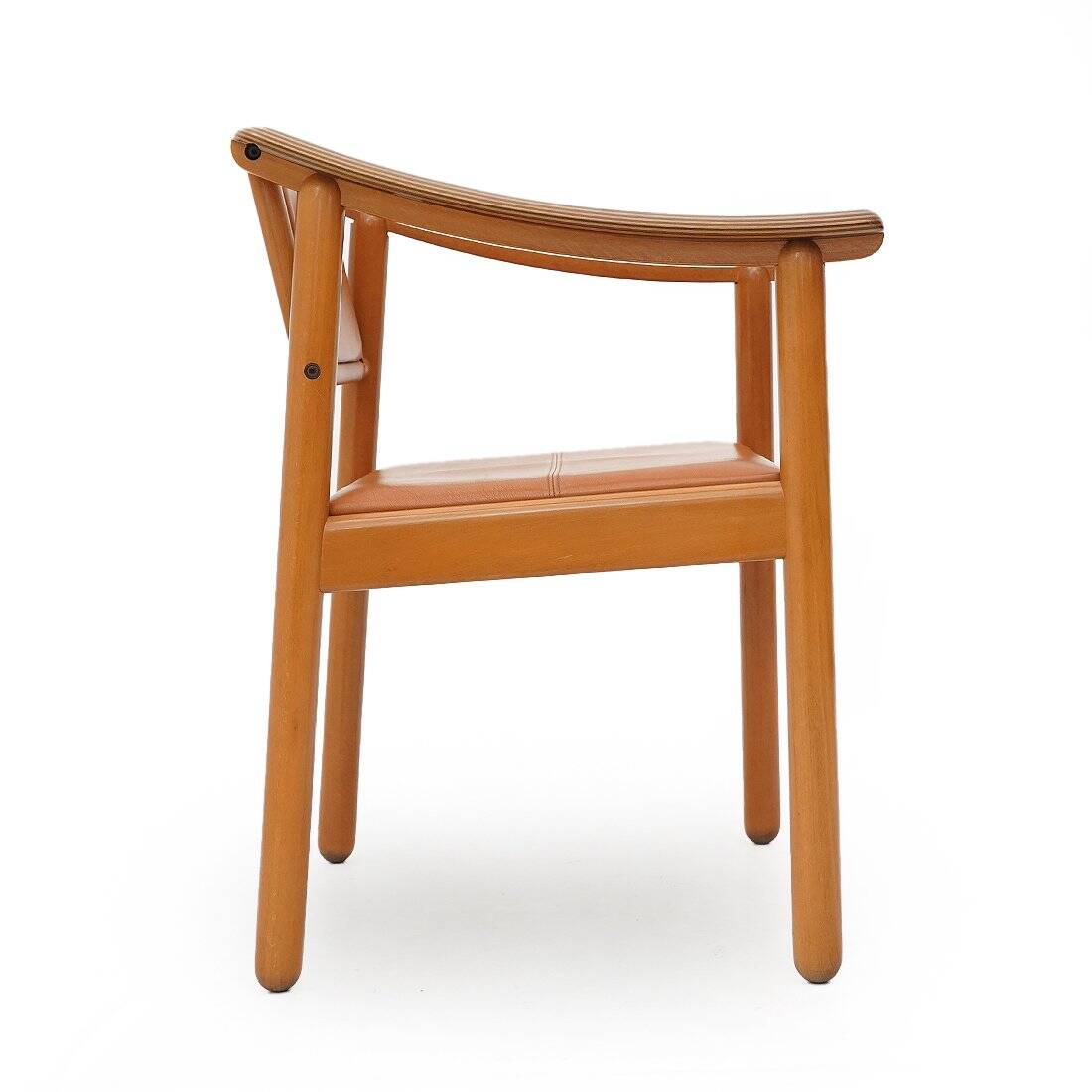 Wood and leather chairs, 1970s, set of 4