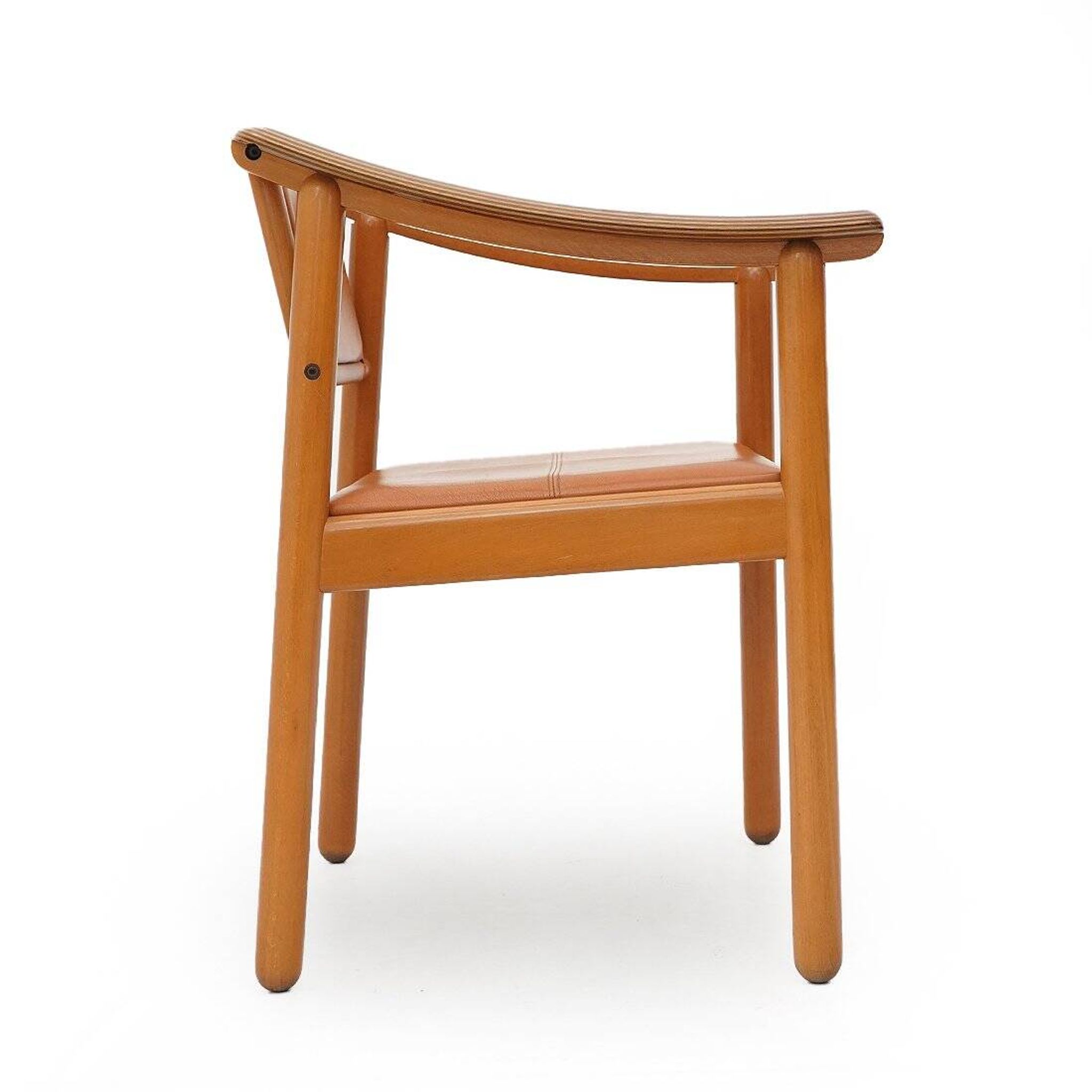 Wood and leather chairs, 1970s, set of 4