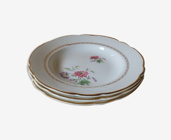 Set de 3 assiettes creuses fleuries Luneville Badonviller