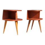Pair of oak veneered tripod bedside tables 1950