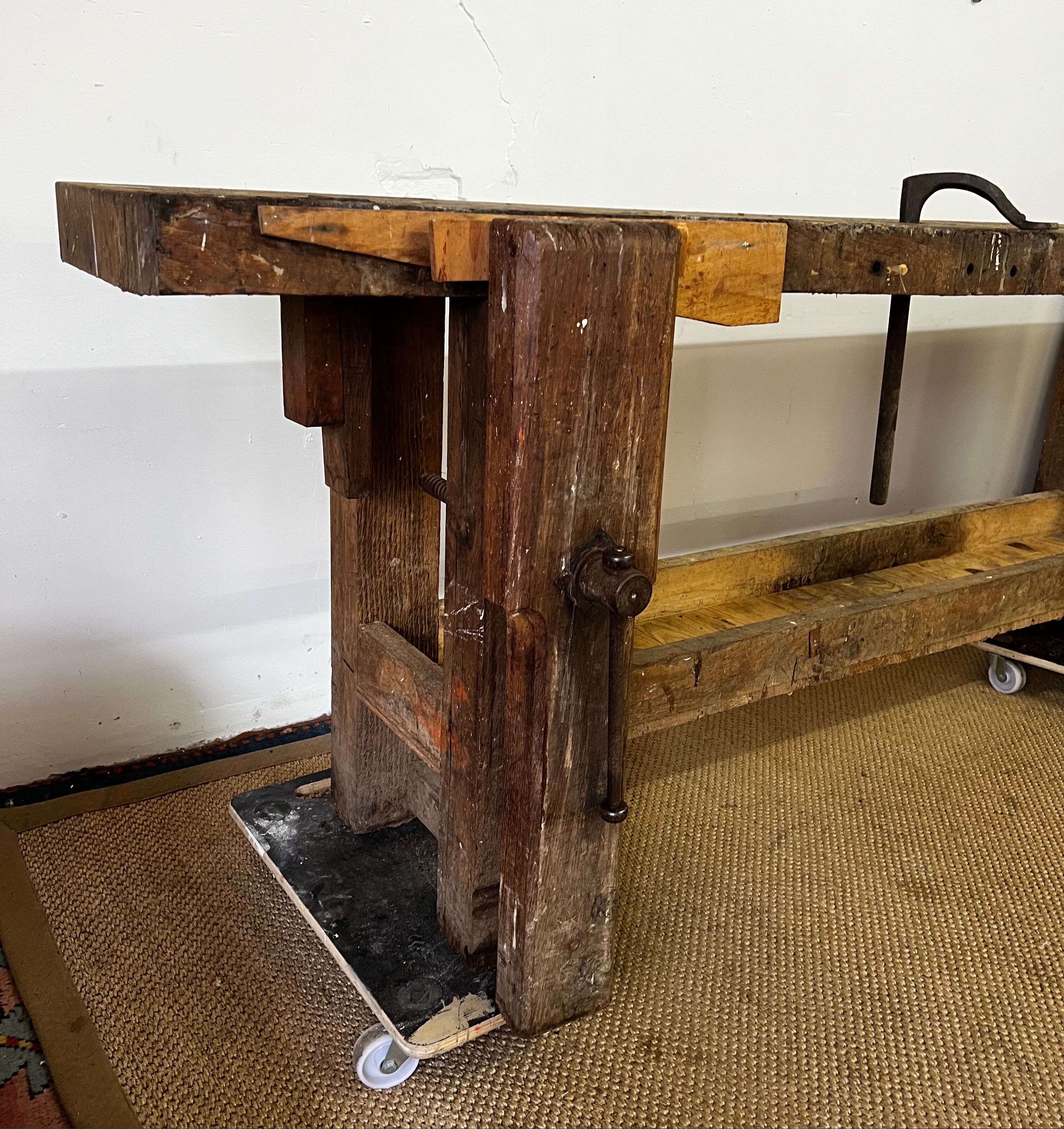 Old vintage wooden workbench