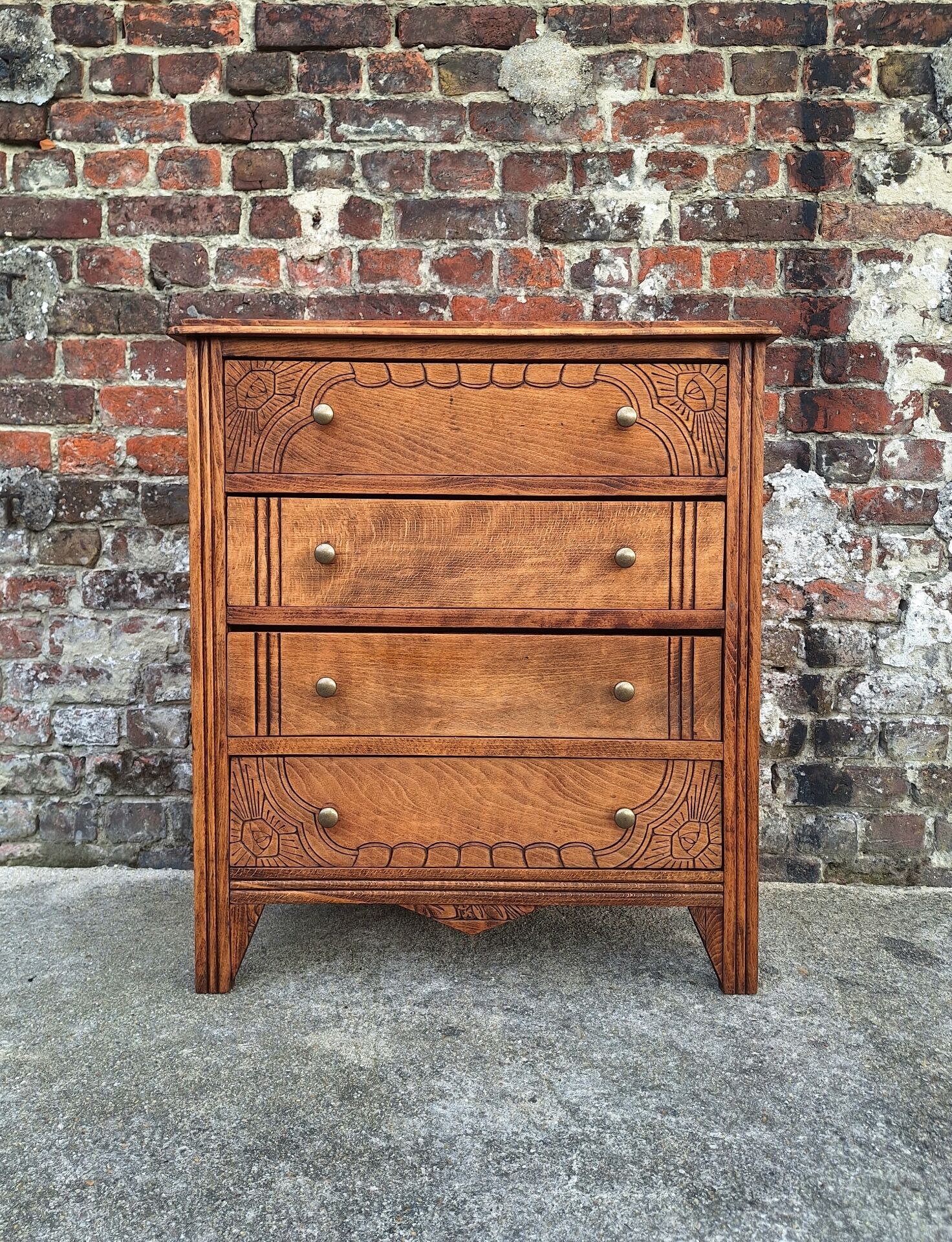 Art Deco commode with wooden top, vintage antique furniture.