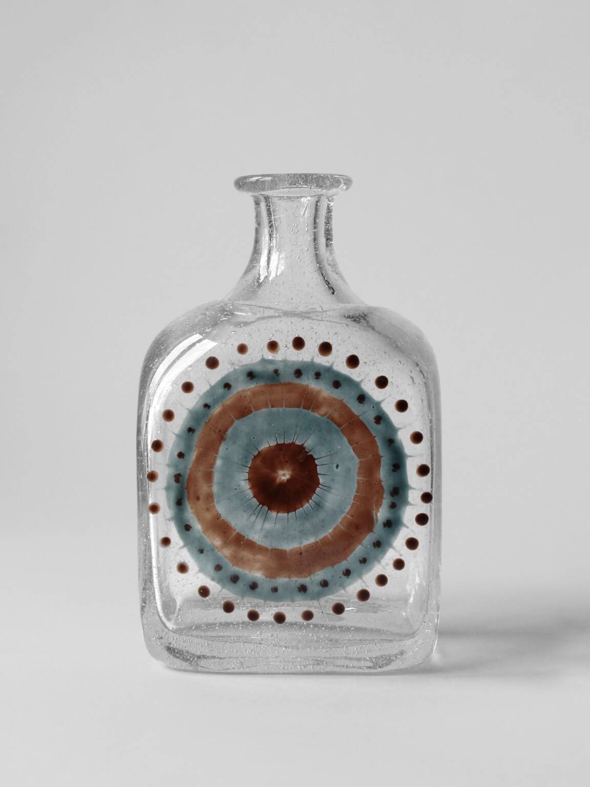 Vintage Bubble Glass Bottle With Abstract Motifs