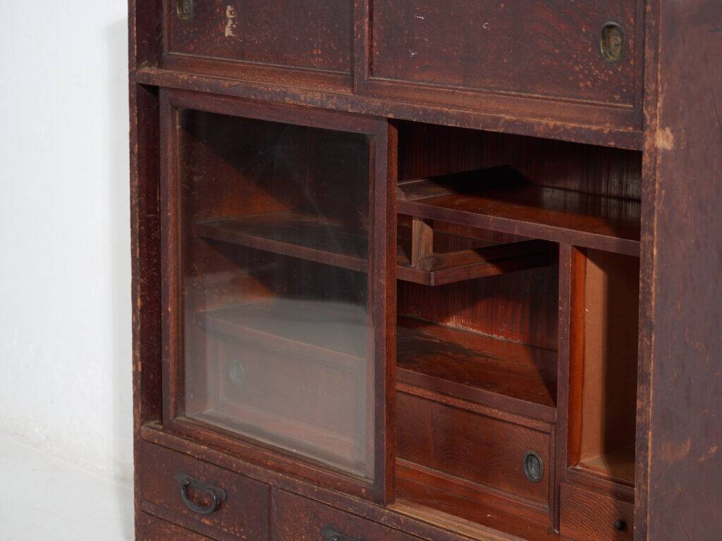 Antique Japanese display cabinet with sliding glass doors – Taishō–Shōwa period (circa 1920–1950)