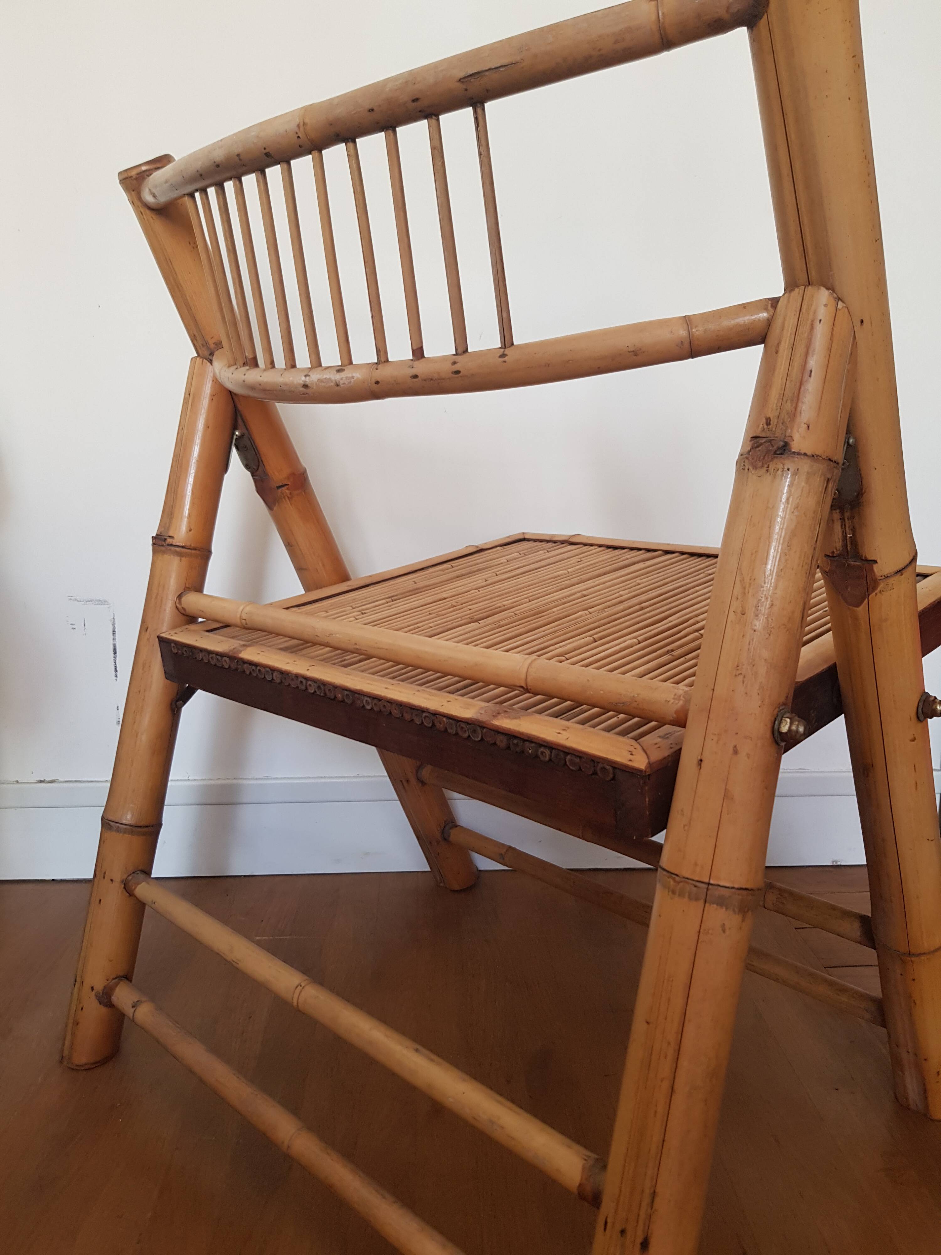 Bamboo and rattan folding chair